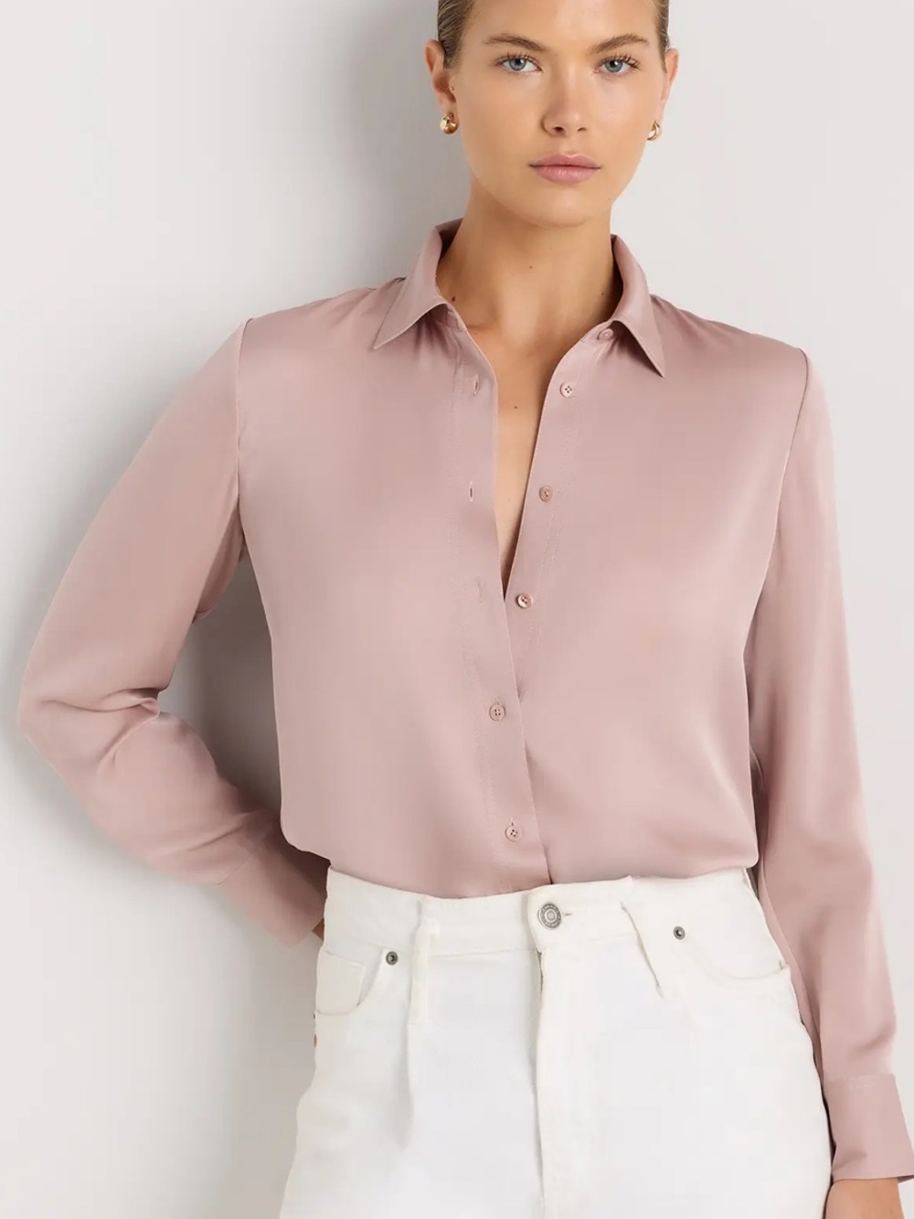 Quince Silk Light Pink Button-Down Shirt